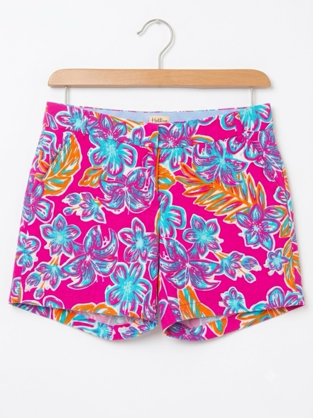 Hatley Floral Print Cotton Chino Shorts Pink Teal Blue Tropical Summer Size 10